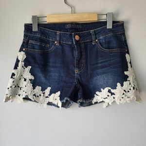 Tinsel dark wash side floral embroidered detail Boho Chic Countryside Chic Short